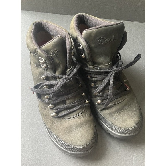 Roots Womens Black Leather Hiking Walking Combat Lace Up Outdoor Size 8 Boots - Picture 1 of 12